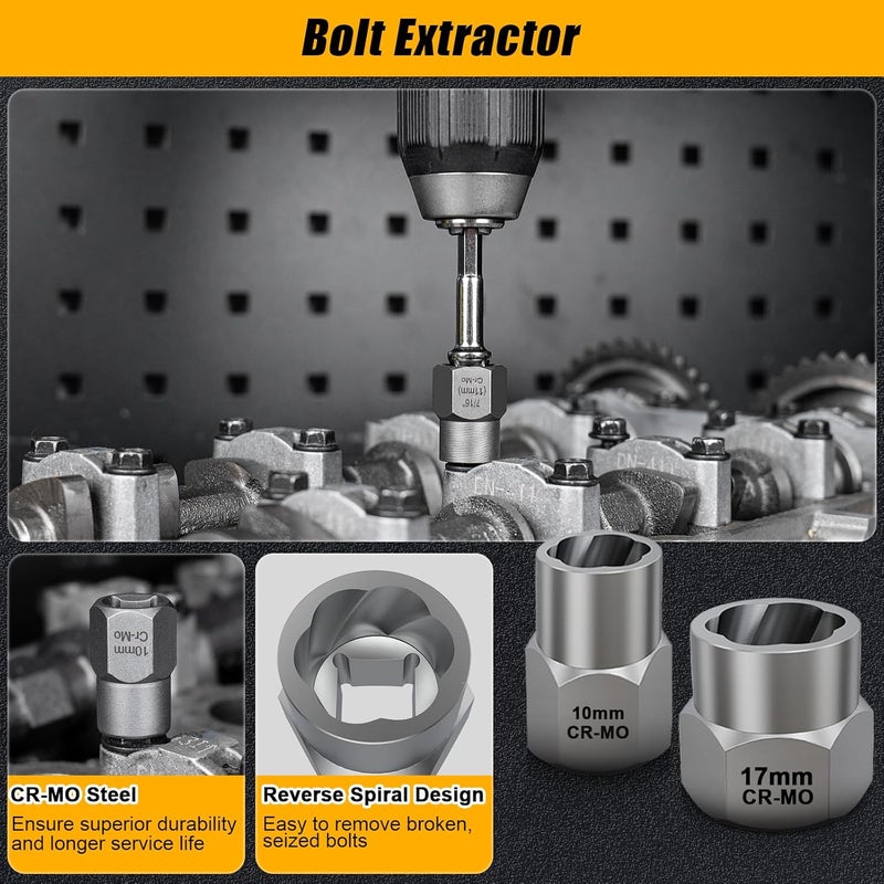 Topec 21 PCS Bolt Extractor Kit, 3/8" Drive Bolt & Nut Remover Socket Set, HSS 4341 Small Screw Extractor Set, 2-in-1 Removal Tool for Stripped, Broken, Damaged, Rounded Nuts, Screws - Image 4